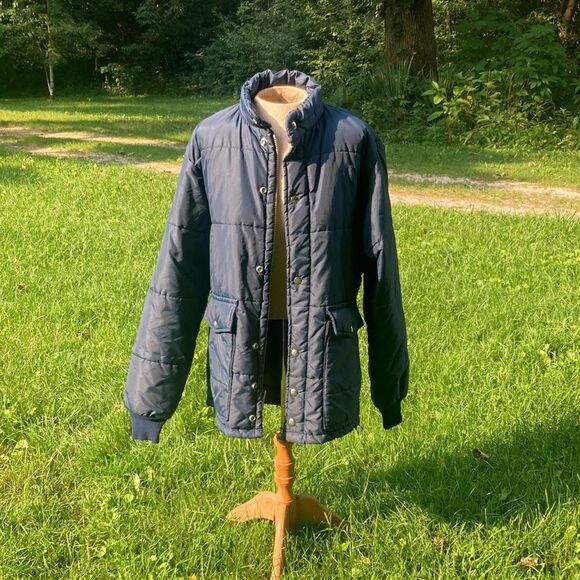 VTG 70s Blue Windbreaker Jacket Puffer Rain Swingster Military Winter Coat Prep - Picture 4 of 11